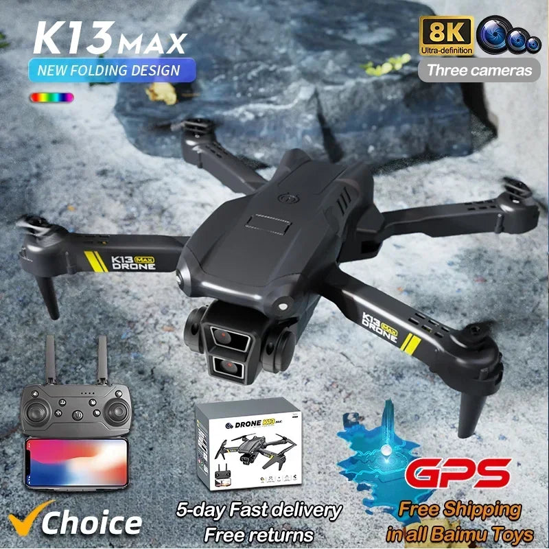 4K GPS Drone with Triple Camera - Foldable FPV Quadcopter Tidesmit