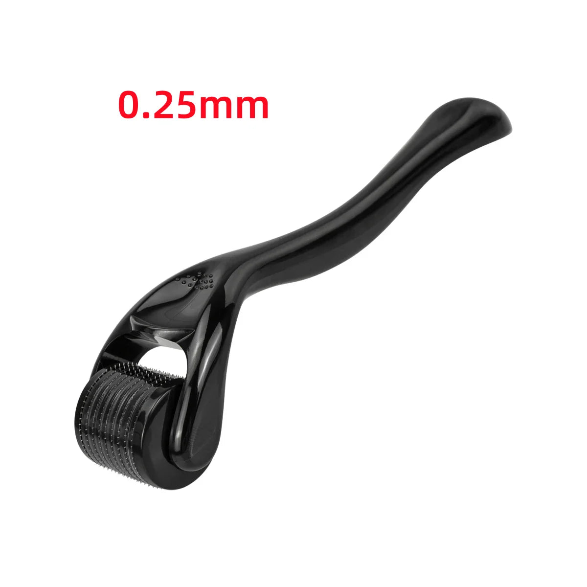 Black derma roller with 540 needles for skin and beard care, featuring a 0.25mm label on a white background.