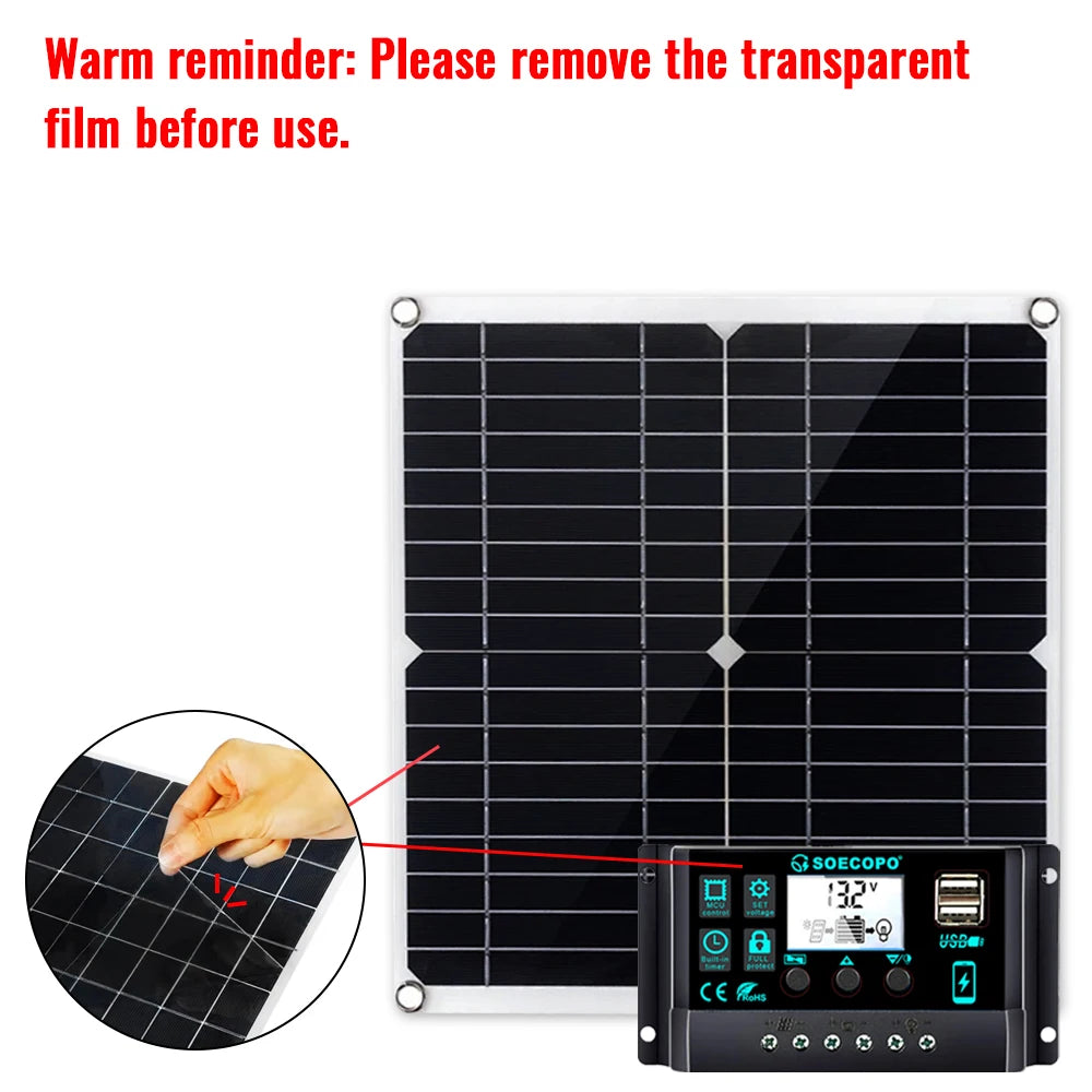 Portable Solar System Kit 15000W Peak 12V 24V To 110V 220V Inverter 3 Universal Sockets 300W Panel 100A Controller for Home RV