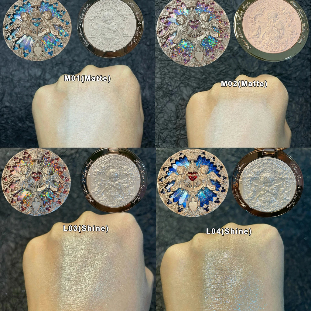 Tidesmit Flower Knows Little Angel embossed face highlighter palette texture close-up for shimmer 3D contour makeup