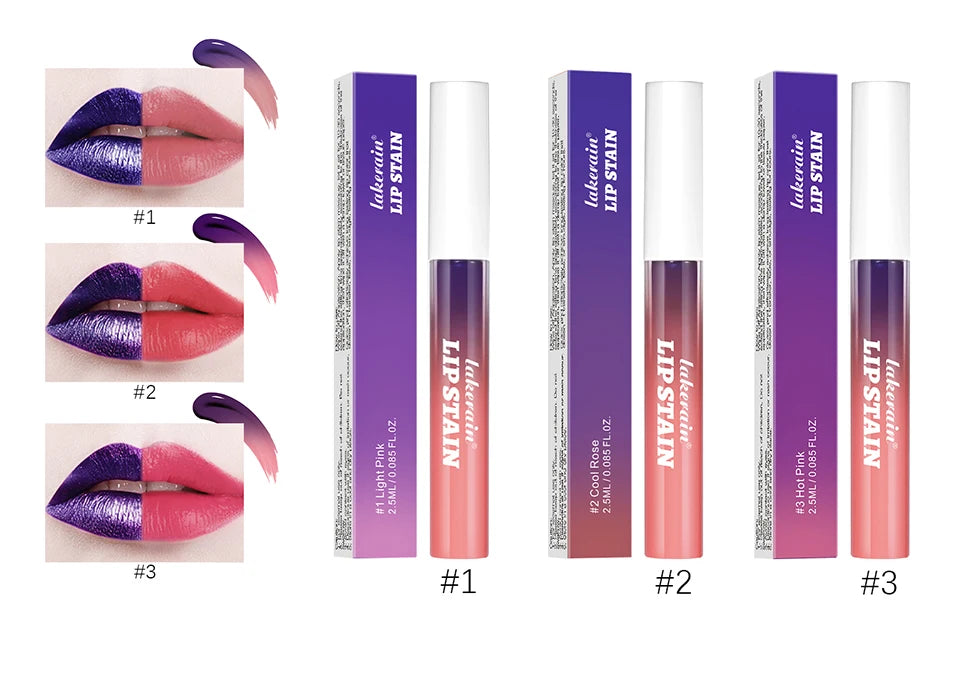 Waterproof, long-lasting peel-off lip stain set in 3 pink shades with non-stick, transfer-proof matte finish.