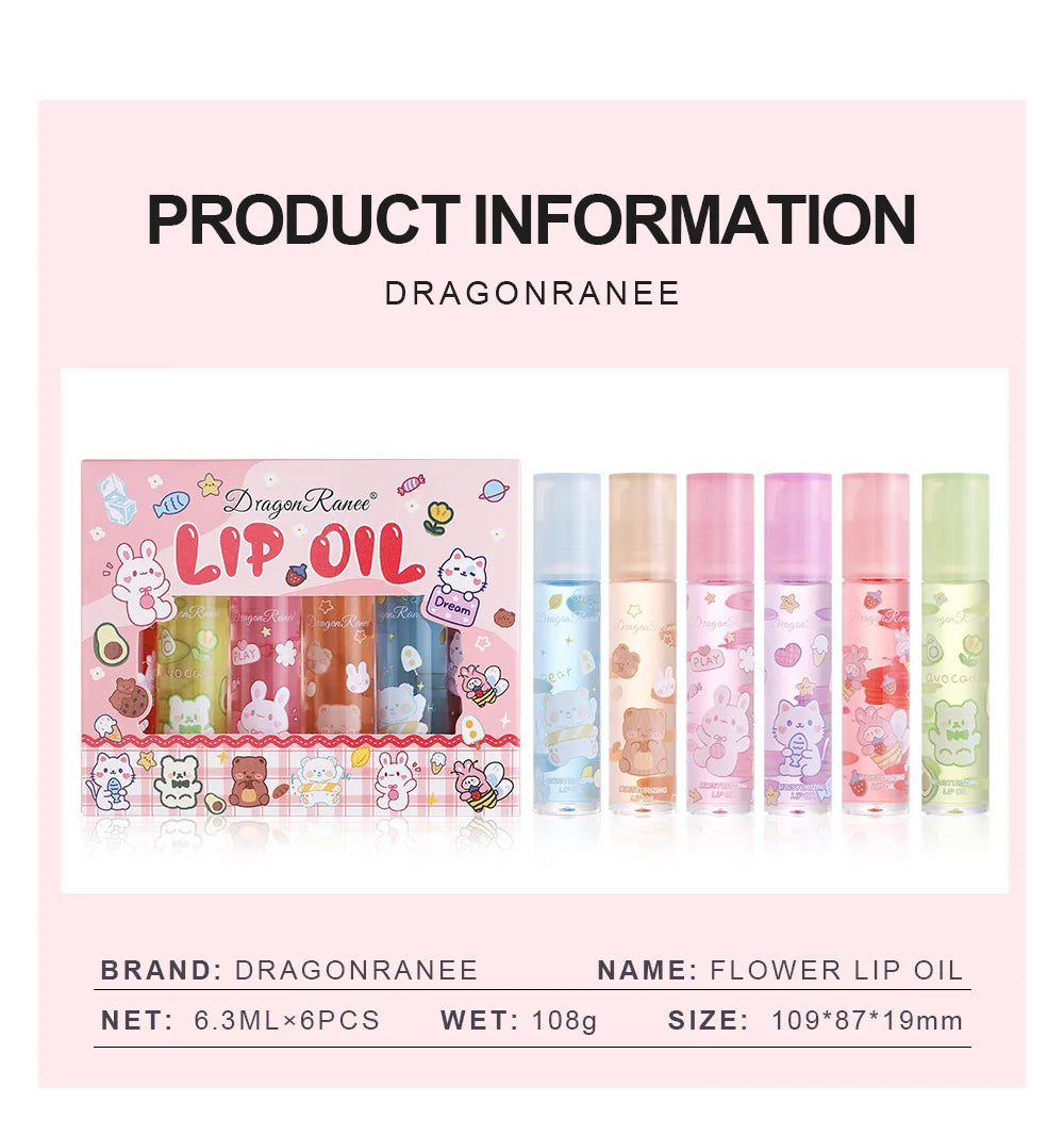 Hydrating Flower Lip Oil Set – 6-Piece Non-Stick Moisturizing Lip Treatment Lip Care Tidesmit