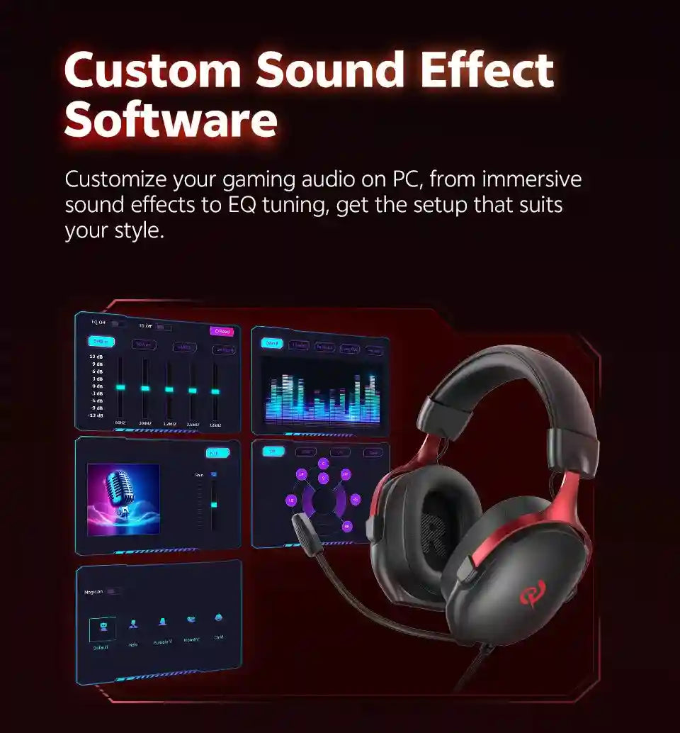Wired Gaming Headset 7.1 Surround Sound - Ergonomic Over-Ear Black Tidesmit