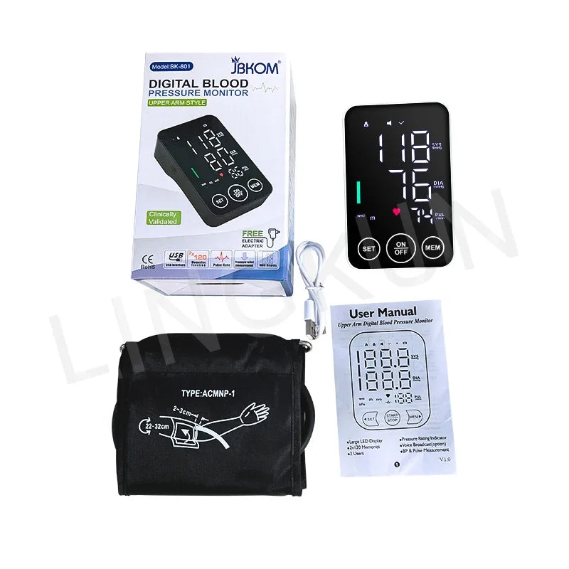 Sphygmomanometer BP Monitor Health Care New LED Blood Pressure Monitor Big Screen Broadcast Tonometer Digital Arm Tonometer
