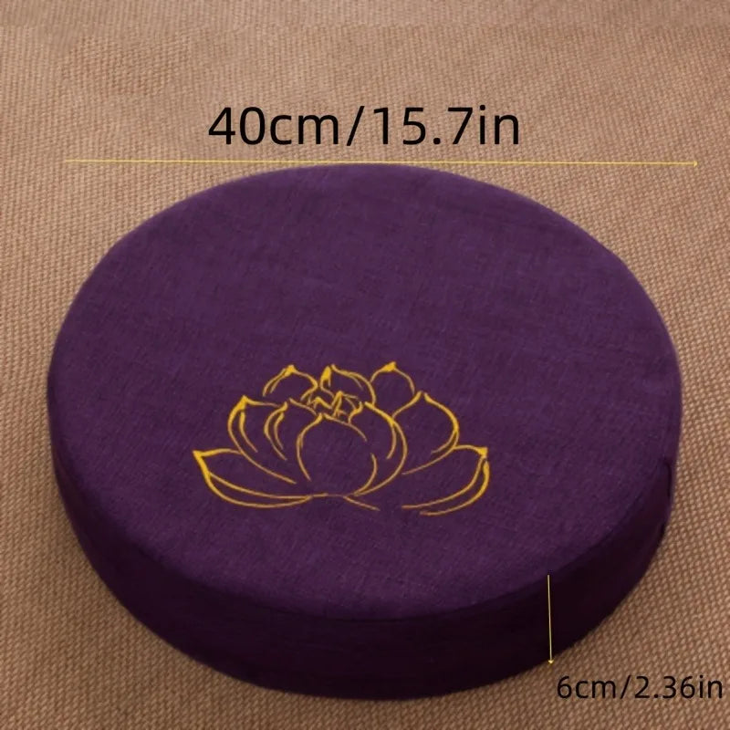 Handmade Embroidered Round Meditation Cushion Linen Yoga Seat with Foam Cotton Filling Non Slip Prayer Pillow