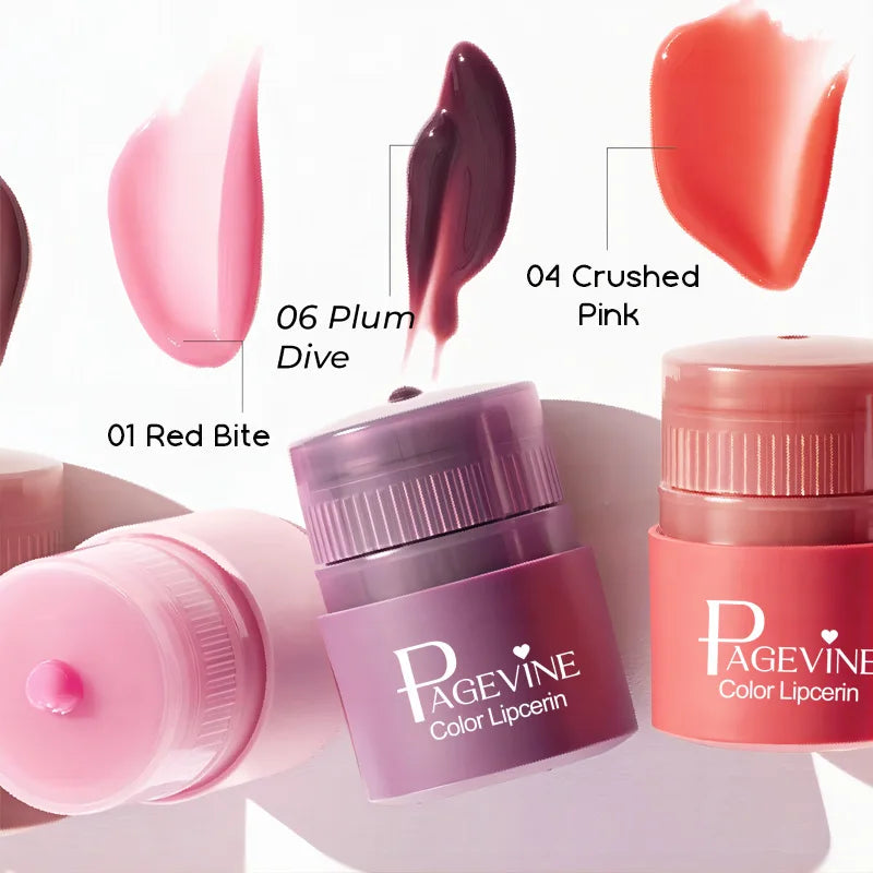 Trending Pagevine twist-up hydrating lip balm and tint set. Moisturizing, non-sticky lip gloss oil in vibrant shades.