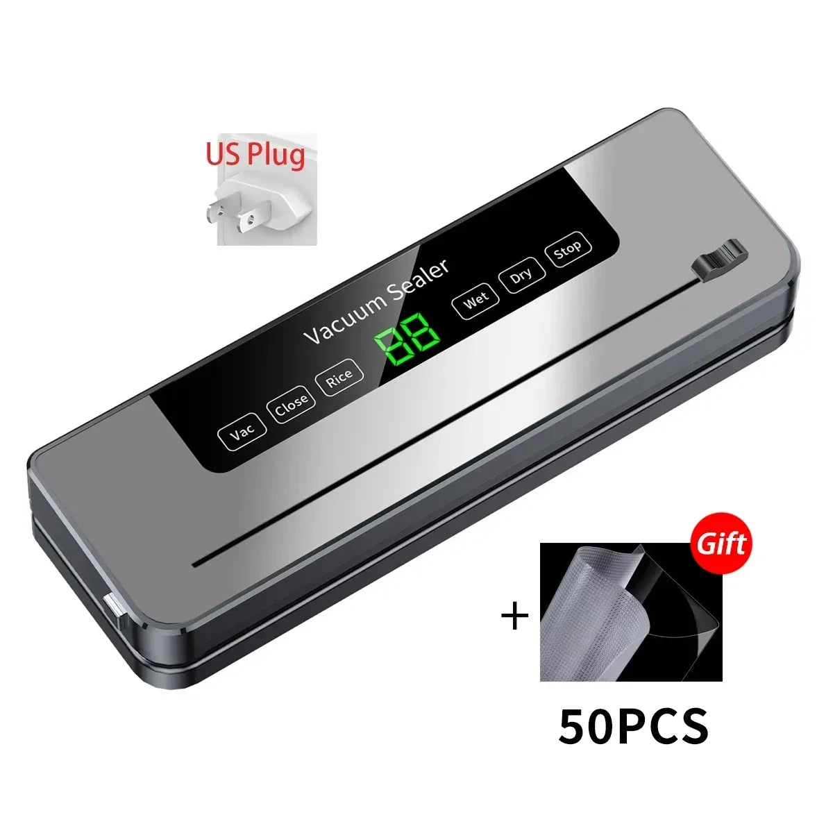 Tidesmit electric vacuum sealer with built-in cutter for wet and dry food storage, sleek touch button kitchen appliance