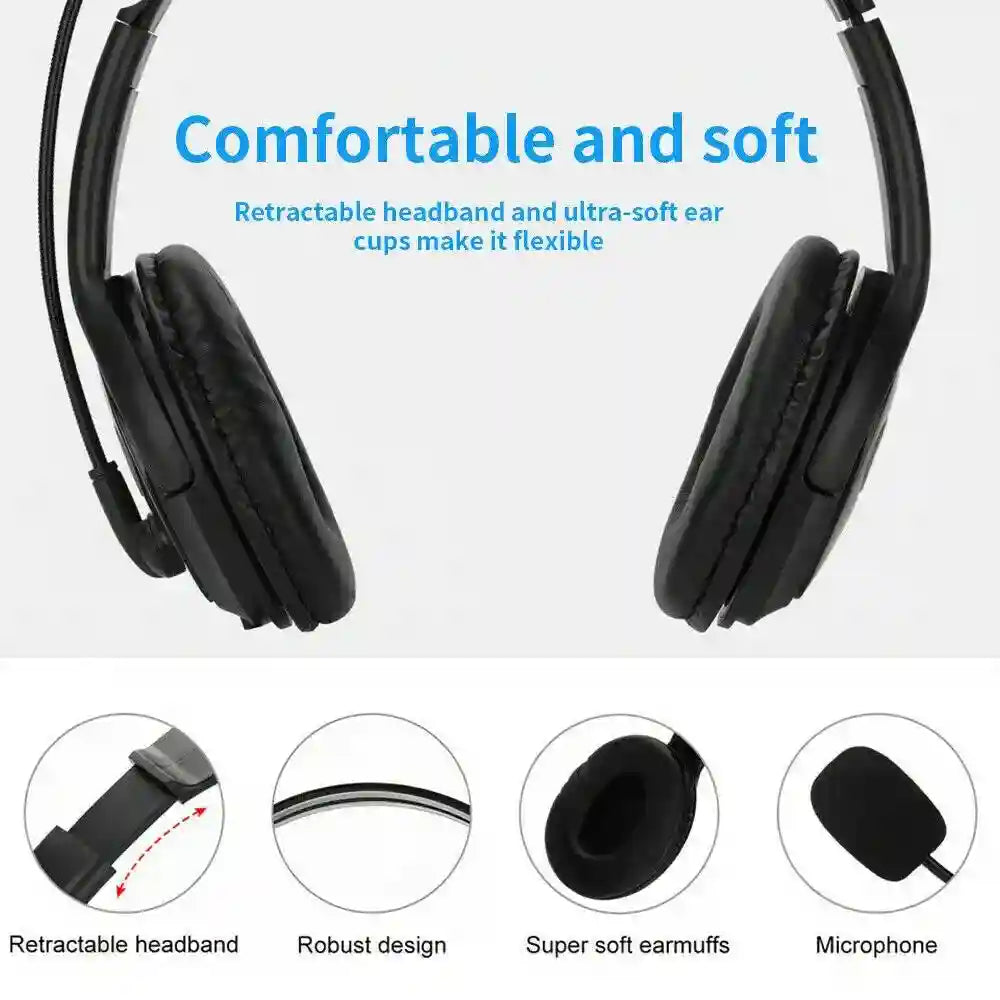 USB Wired Headset with Noise Cancelling Mic for PC - Black Tidesmit