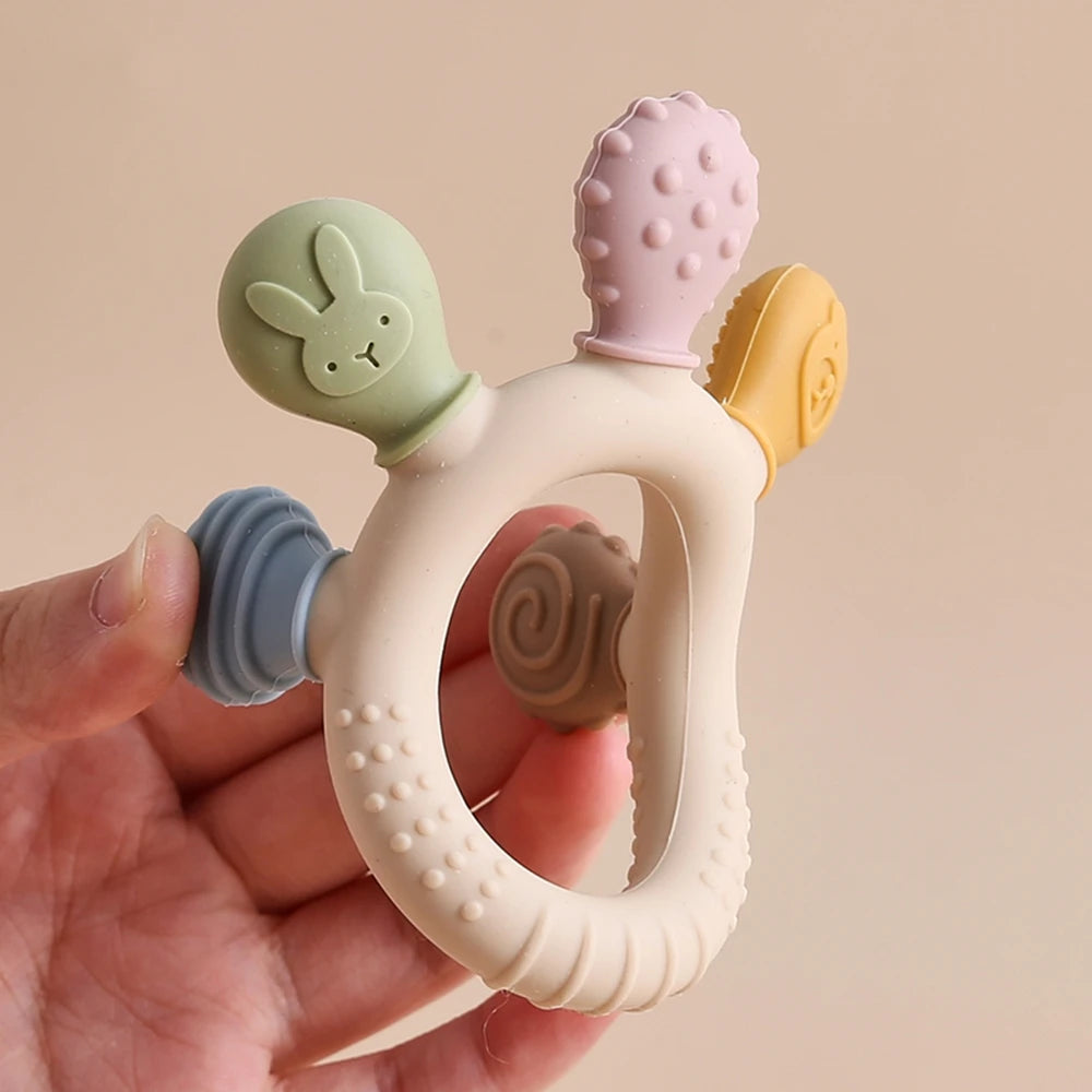 Silicone Baby Teether Toys 0-12Month Food Grade Toddlers Anxiety Teething Ring Sensory Toys Silicone Animal Soothing Accessories