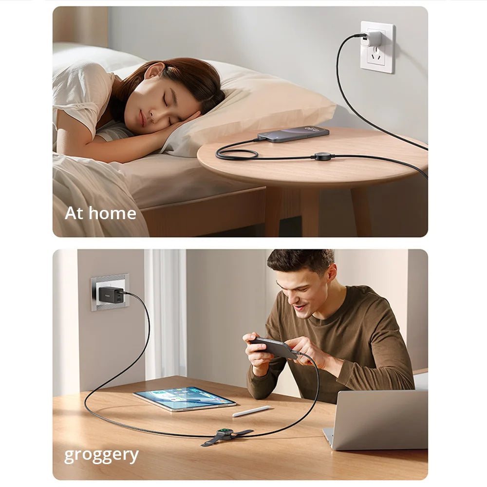 2-in-1 Wireless Charger for iPhone & Apple Watch | Qi Certified 1.2m Black Tidesmit