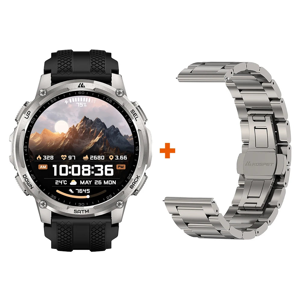 KOSPET TANK T4C Smart & Rugged Watch for Men Military-Grade Body with GPS Health Tracking & On-Wrist Flashlight 5ATM Waterproof