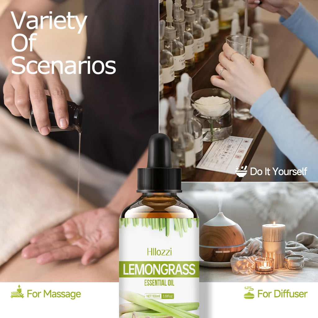 Lemongrass essential oil can be used in skincare, bath products, and diffusers and is suitable for all skin types.