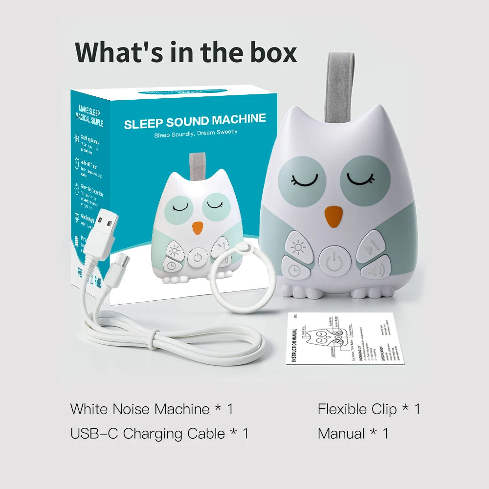 White Noise Machine Portable Baby Sleep Assistant Smart Cry Detection 15 Calming Sounds Night Light Timer Baby Shower Gift