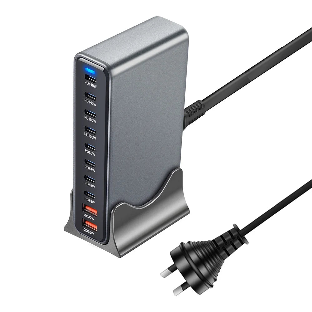 800W GaN 10-Port USB-C Desktop Charger - Fast Multi-Device Power Station AU Plug China Mainland Tidesmit