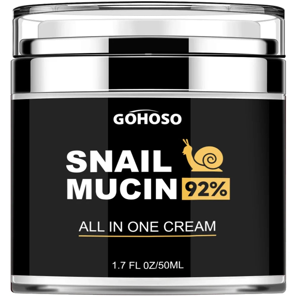 GOHOSO 92% Snail Mucin All In One Cream in a 50ml black jar for moisturizing and firming facial skincare.
