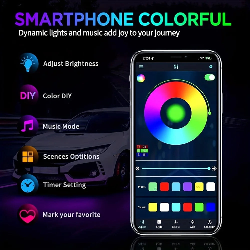 RGB Car Underglow Lights - Smart App Controlled LED Neon Kit Tidesmit