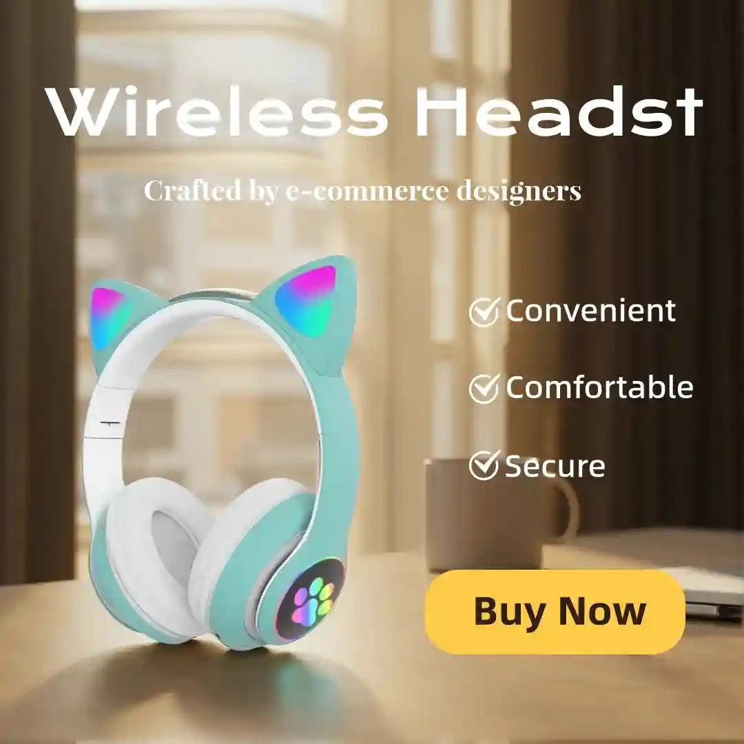Wireless Over-Ear Cat Headphones with Low Latency Audio - Tidesmit Green Tidesmit