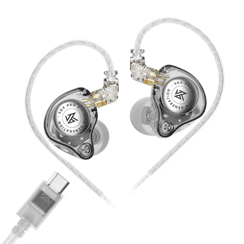 KZ EDX Pro 2 Hi-Fi Wired Earphones Dynamic Dual Drivers | Tidesmit Clear NO MIC Type-c Tidesmit