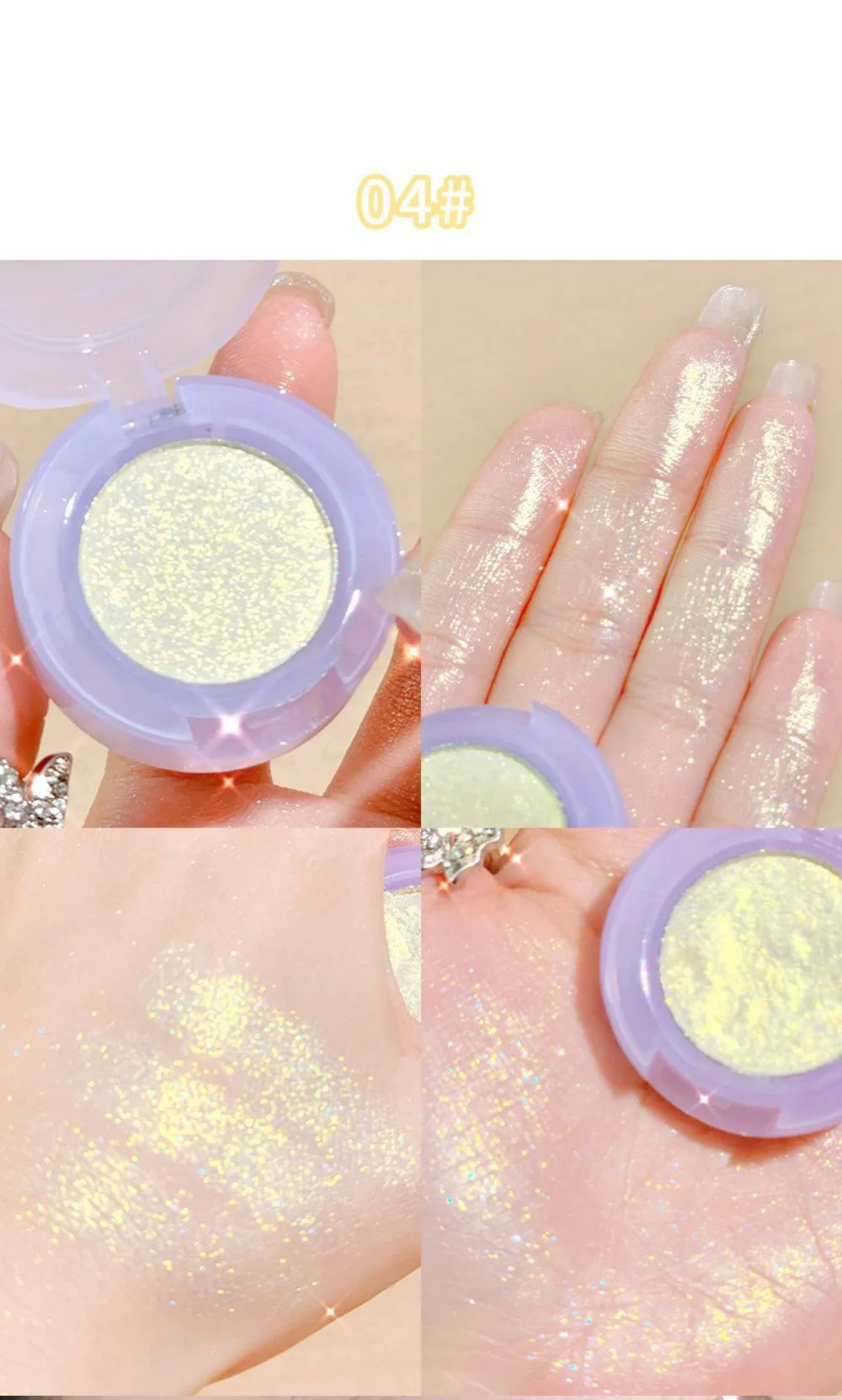 Tidesmit monochrome glitter eyeshadow and highlighter powder texture close-up for waterproof long lasting face makeup