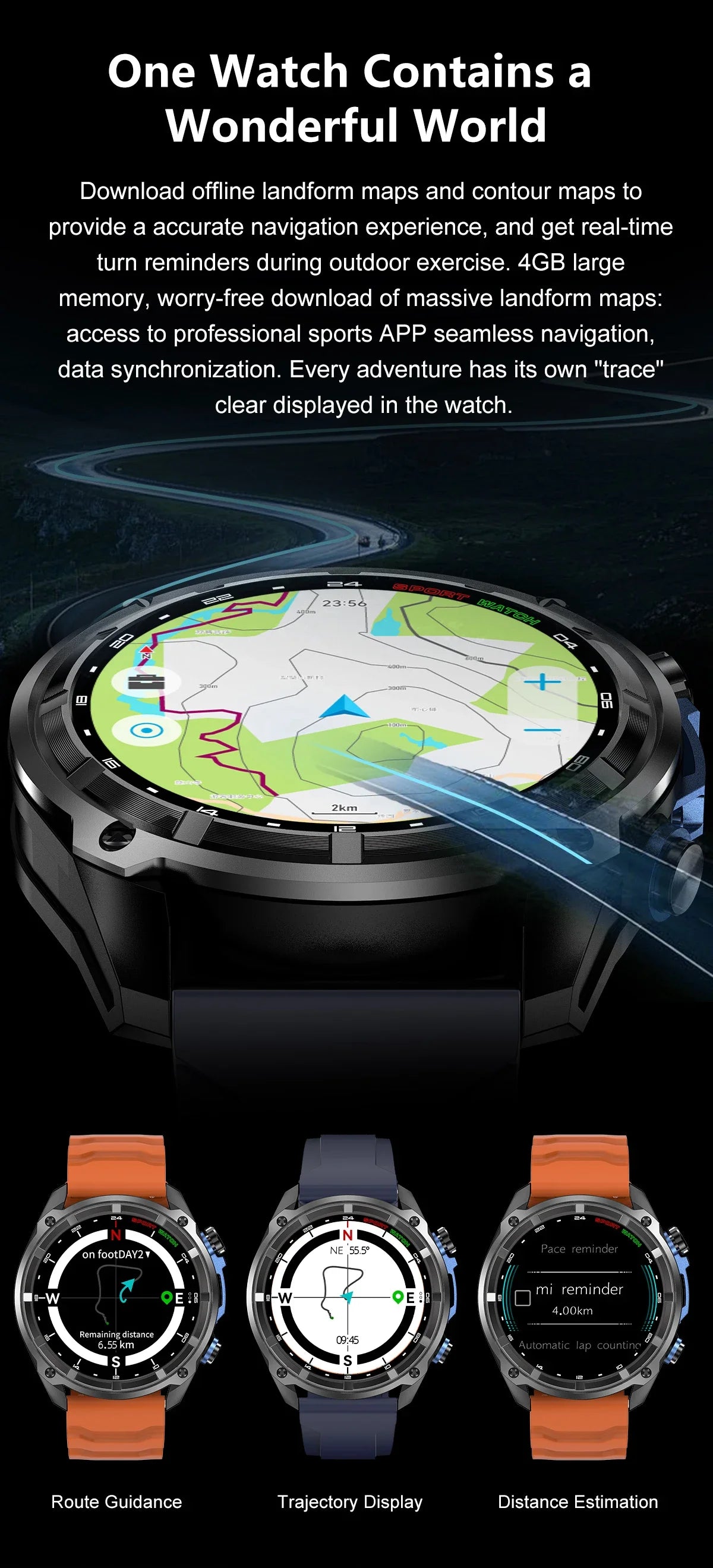 2026 New Outdoor Adventure DT G1 Smart Watch GPS Offline Map 100+Sports Mode Fitness 3ATM Waterproof Bluetooth Call Smart Watch