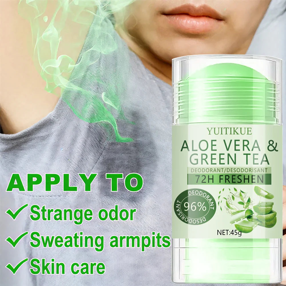 Tidesmit Aloe Vera & Green Tea natural deodorant stick, 72H odor protection and sweat control for underarm skin care.
