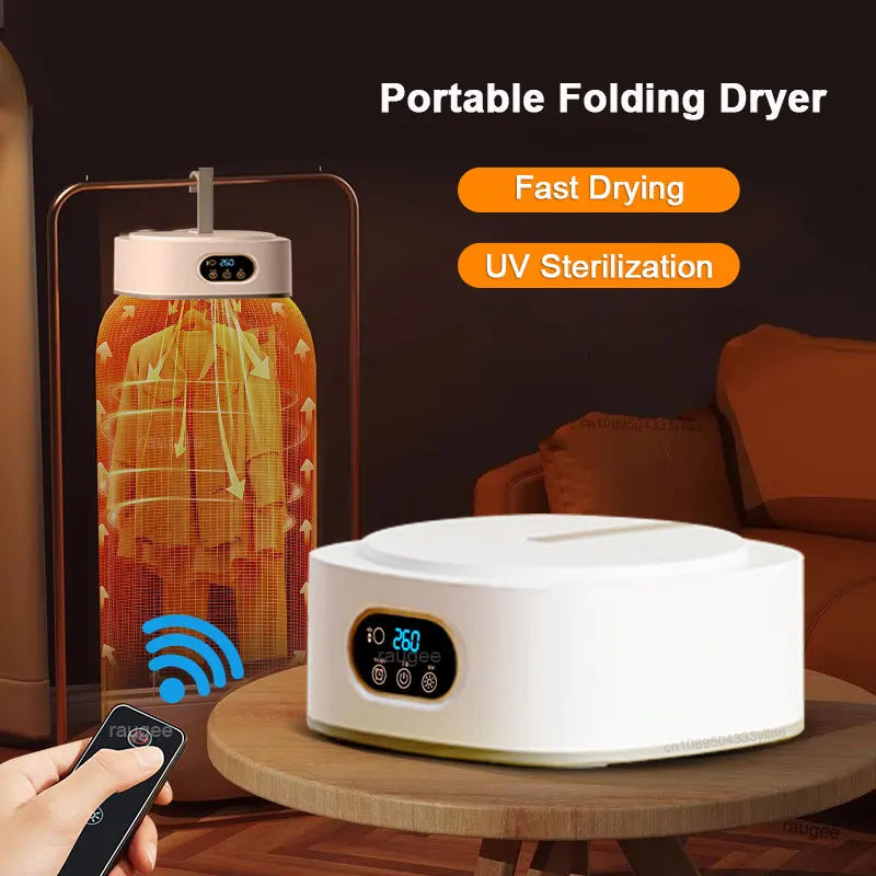 Tidesmit portable electric clothes dryer with UV sterilization and intelligent timer in a compact folding design