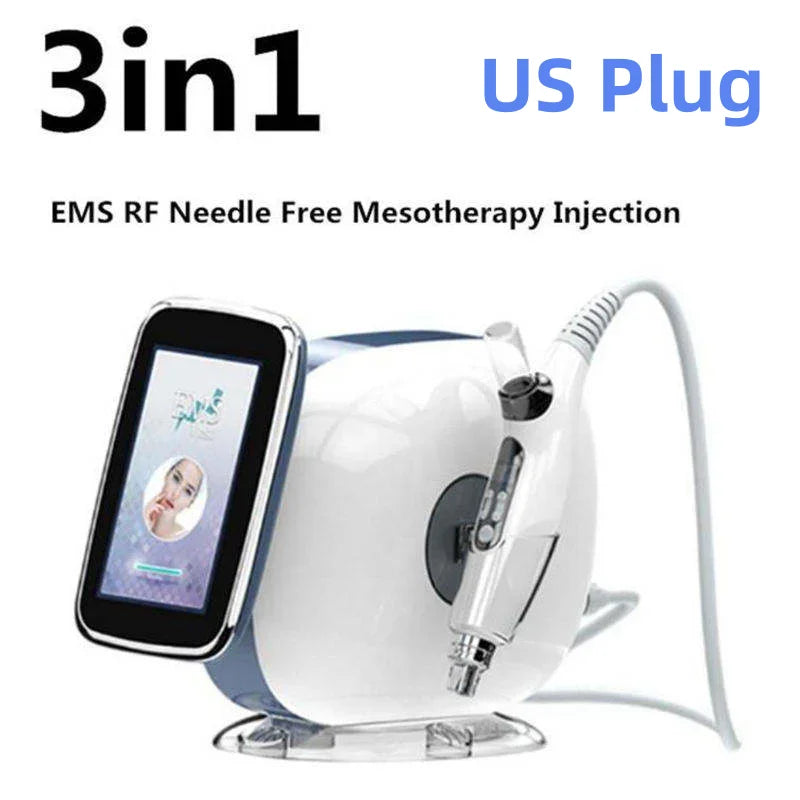 3-in-1 Nano vacuum mesotherapy gun with RF, EMS, and touchscreen for professional face lifting and wrinkle removal.