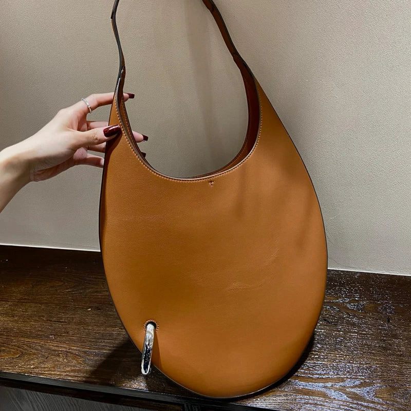 2025 summer new large crescent pipa bag imported top layer cowhide armpit bag single shoulder crossbody bag