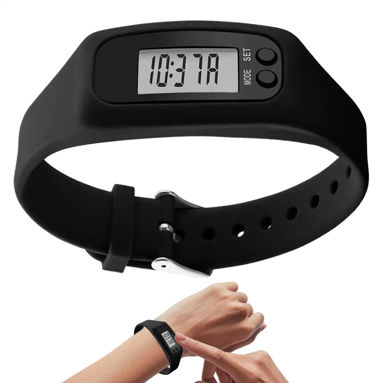 LCD Pedometer Bracelet Step Counter Watch Time Display Silicone StepTracker Multi-Function Fitness Watch For Adults Kids