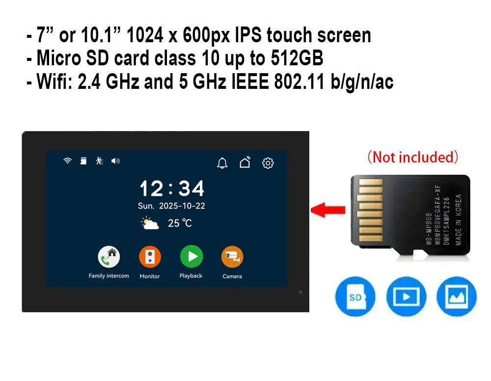 2-4 Unit Home 2 Wire 7inch Touch Video Intercom for Apartments Residential Video Door Phone System with RFID Card APP Unlock ﻿
