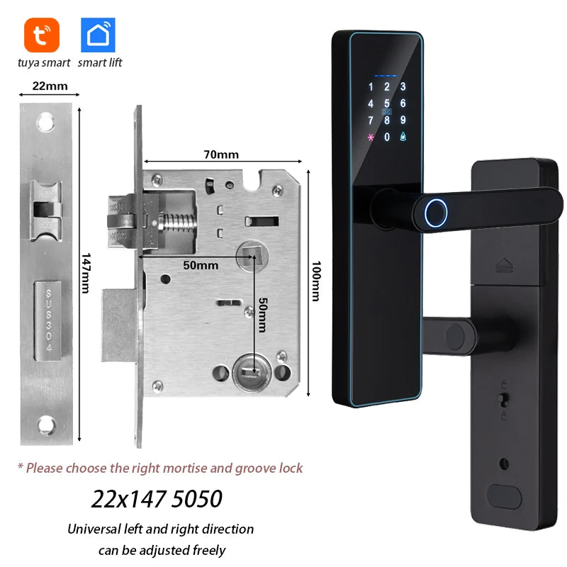 2026 New WiFi Tuya APP Smart Door Lock Remote Unlocking Digital Electronic Smart Home Wooden Door Lock Fingerprint Sound Quiet