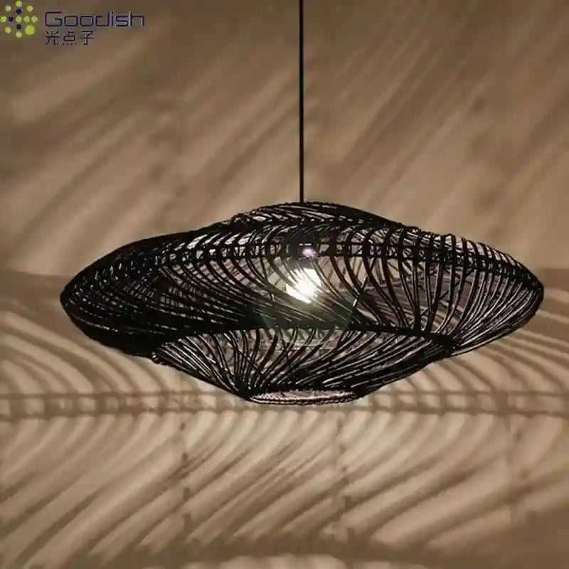 Wabi Sabi Rattan Pendant Light: Adjustable LED Bamboo Ring Light Tidesmit