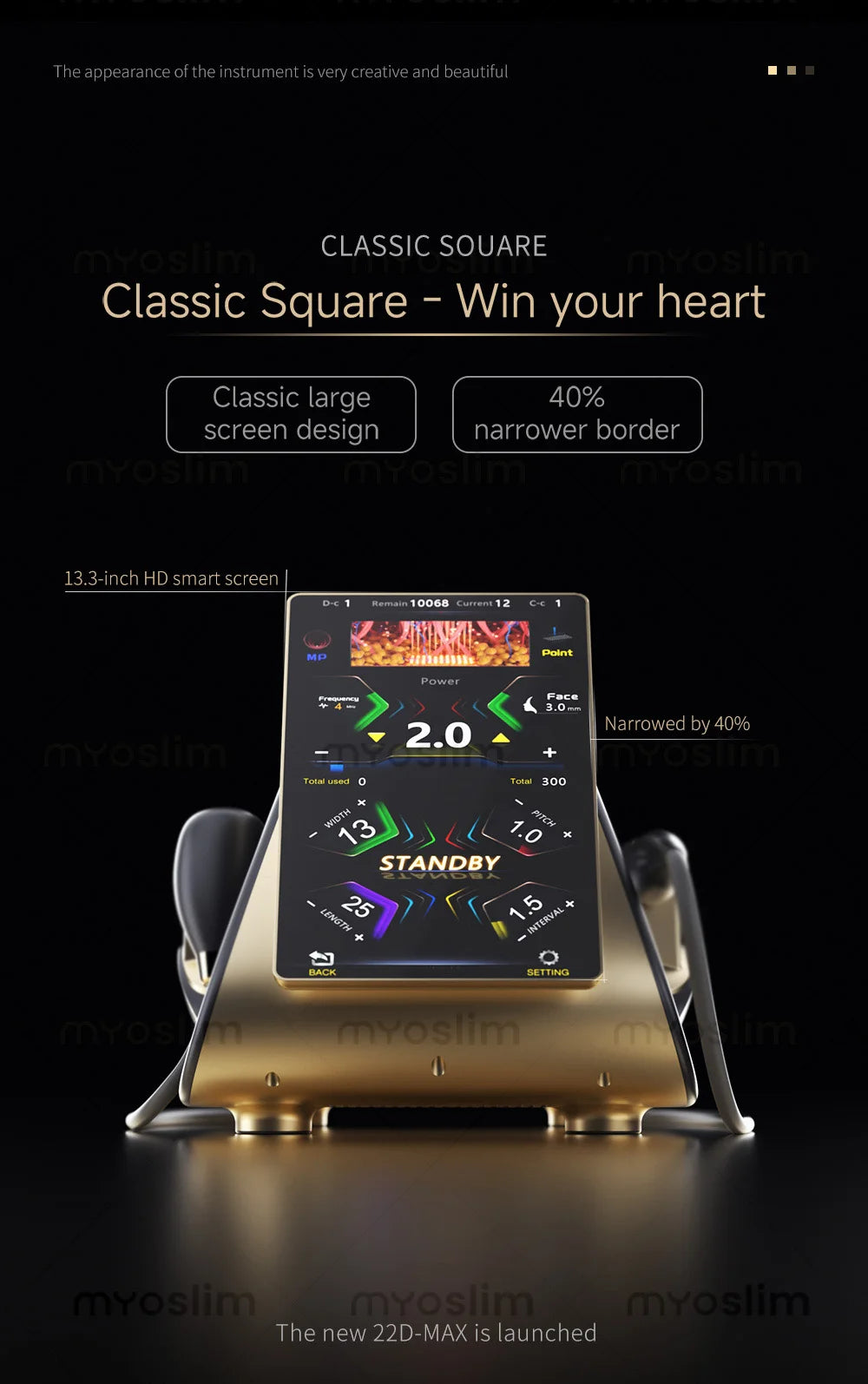 22D MAX HIFU beauty machine with 13.3-inch HD touch screen for professional facial tightening and body slimming.