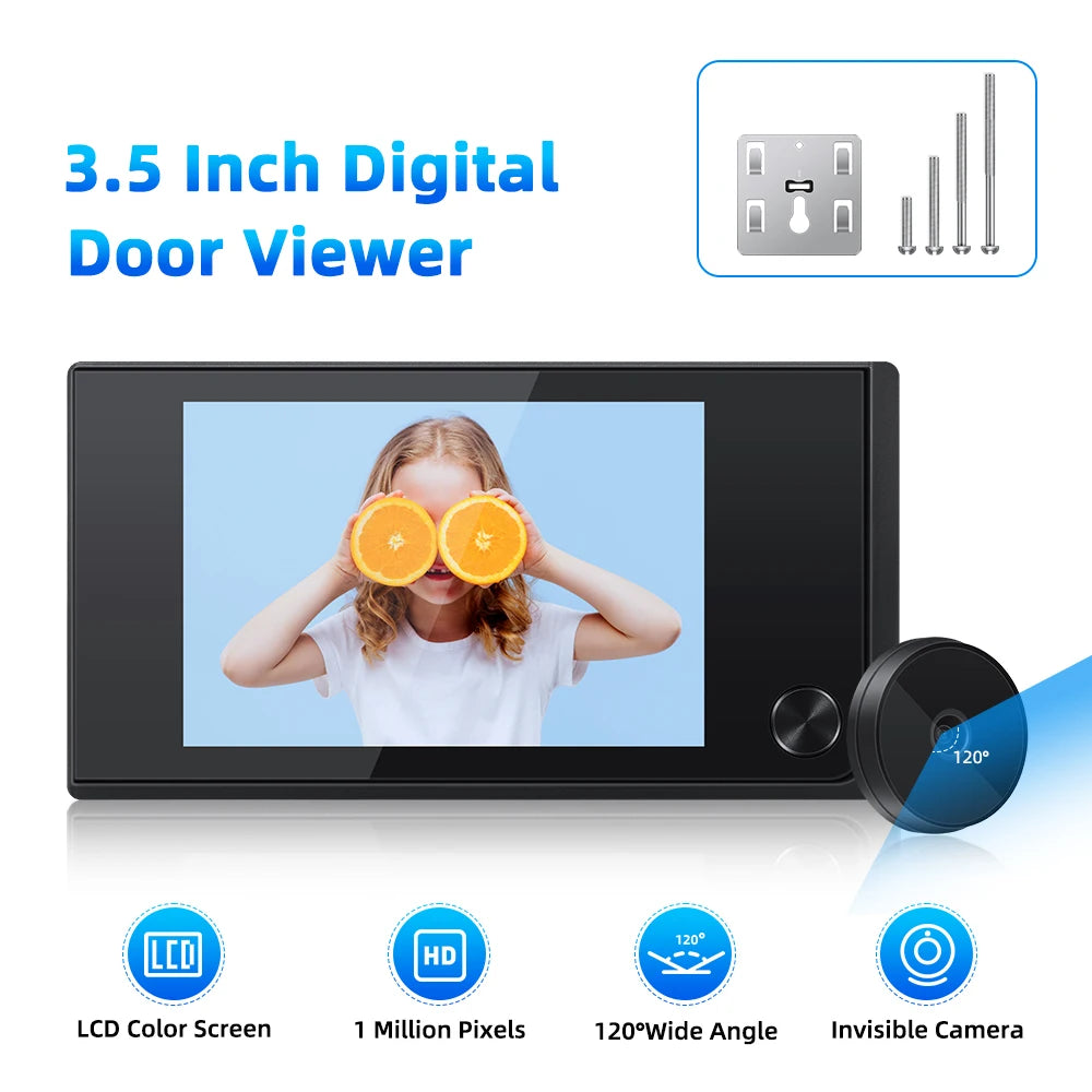 Elecpow 3.5 inch Peephole Video Doorbell Camera 120 Degree Angle Peephole Viewer Smart Home Outdoor Cat Eye Visual Doorbell