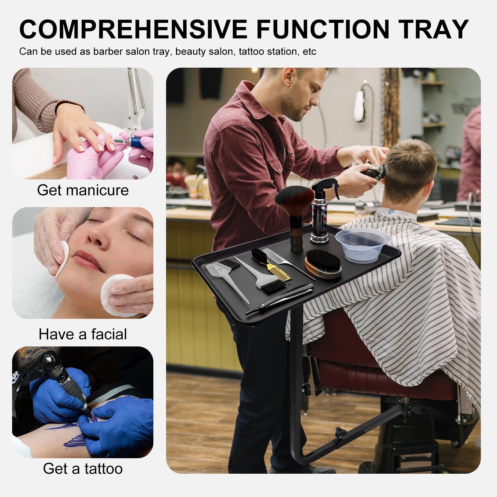 Adjustable Beauty Salon Rolling Tray - Portable Salon Storage Station Massage Chairs Tidesmit
