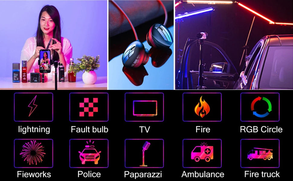 Handheld RGB LED light bar with multiple lighting effect modes for photography, video, and creative ambient