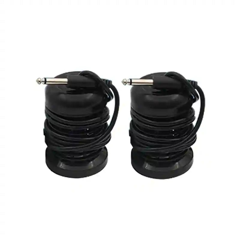Two black ionic foot detox machine arrays for spa therapy bath, round replacement parts with wired plug connectors.