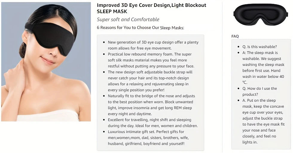 3D Sleep Mask with Integrated Earplugs - Ergonomic Light Blocking Tidesmit