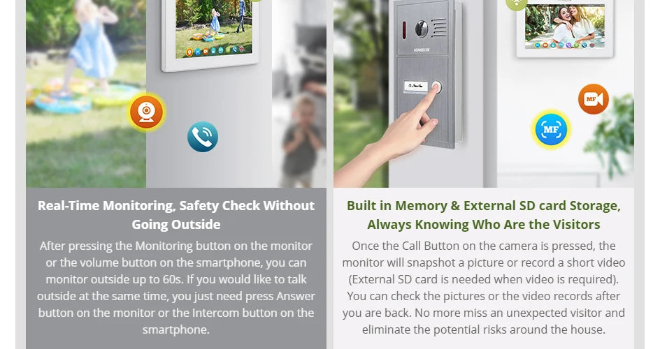 HOMSECUR 4 Wire Tuya Smart 7" WIFI 1080P Video Phone Doorbell Intercom IP65 Camera Fingerprint IC Keyfobs Access Snapshot Record