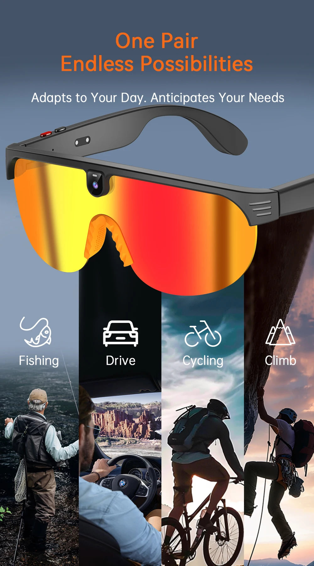 Tidesmit Smart Cycling Glasses with HD Camera and Spatial Bluetooth Audio Tidesmit