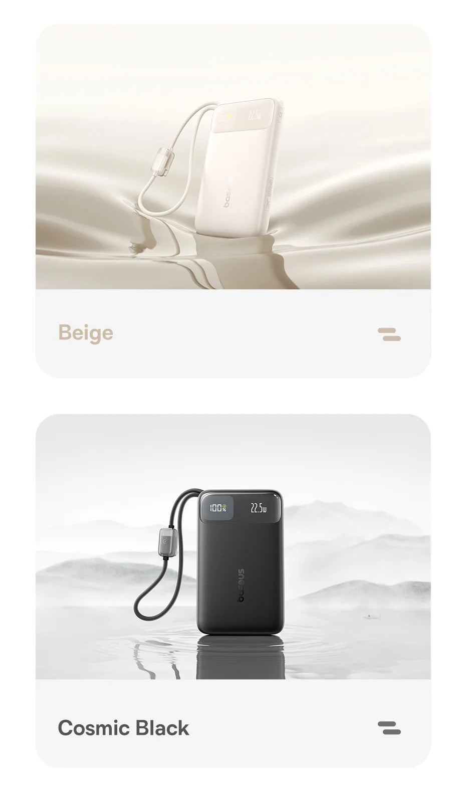 Portable Charger 10000mAh 22.5W Fast Charging Power Bank with Built-in Cables Tidesmit