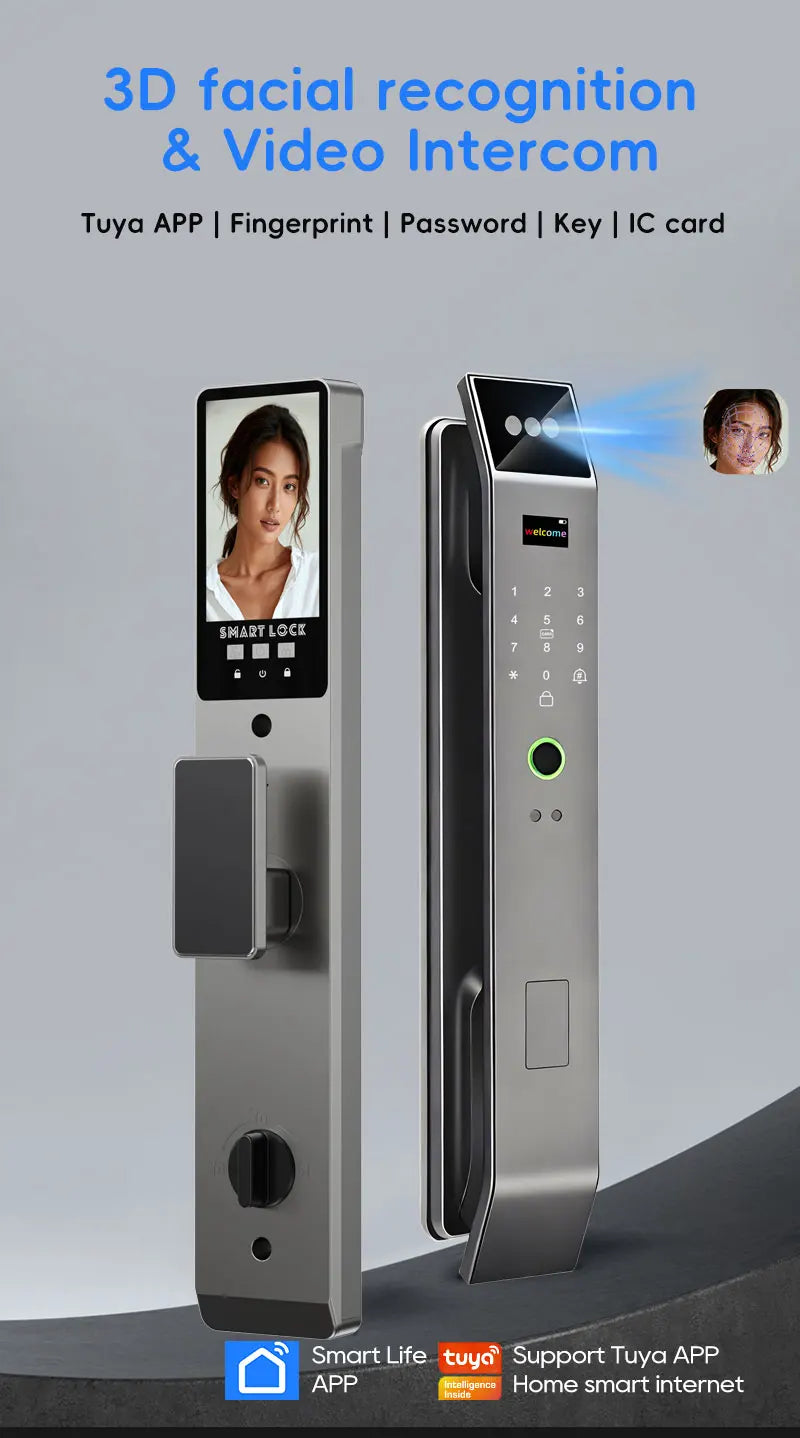 SANKESONG Tuya Smart 3D Face Door Lock with Security Camera Monitor Intelligent Fingerprint & Password Biometric Dual Battery
