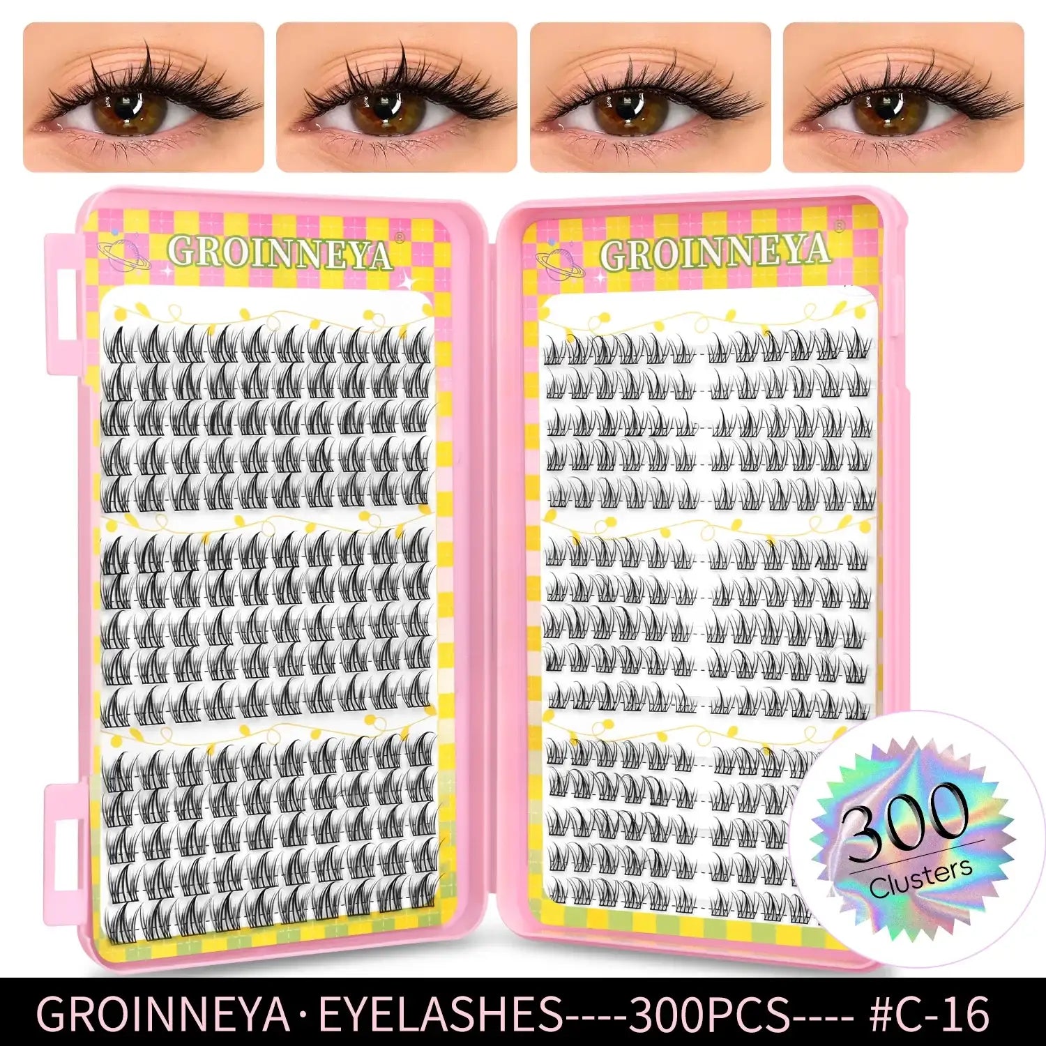 GROINNEYA Eyelashes Clusters 320 pcs Natural Eyelash extension Cluster Lashes Volume Mixed Tray Lashes Cluster Natural