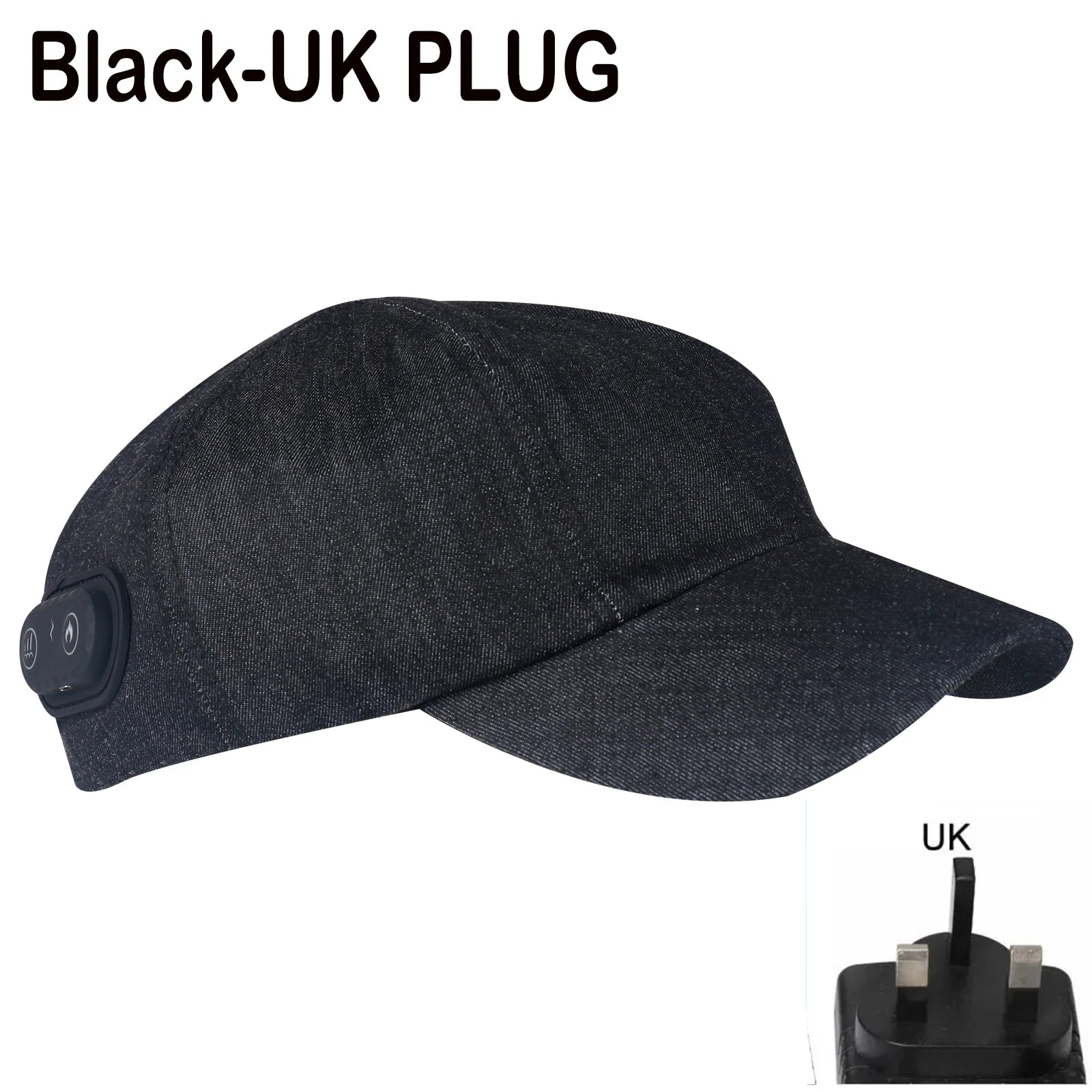 Black LED red light therapy hair growth cap with UK plug for scalp relaxation, anti-hair loss, and heating therapy.