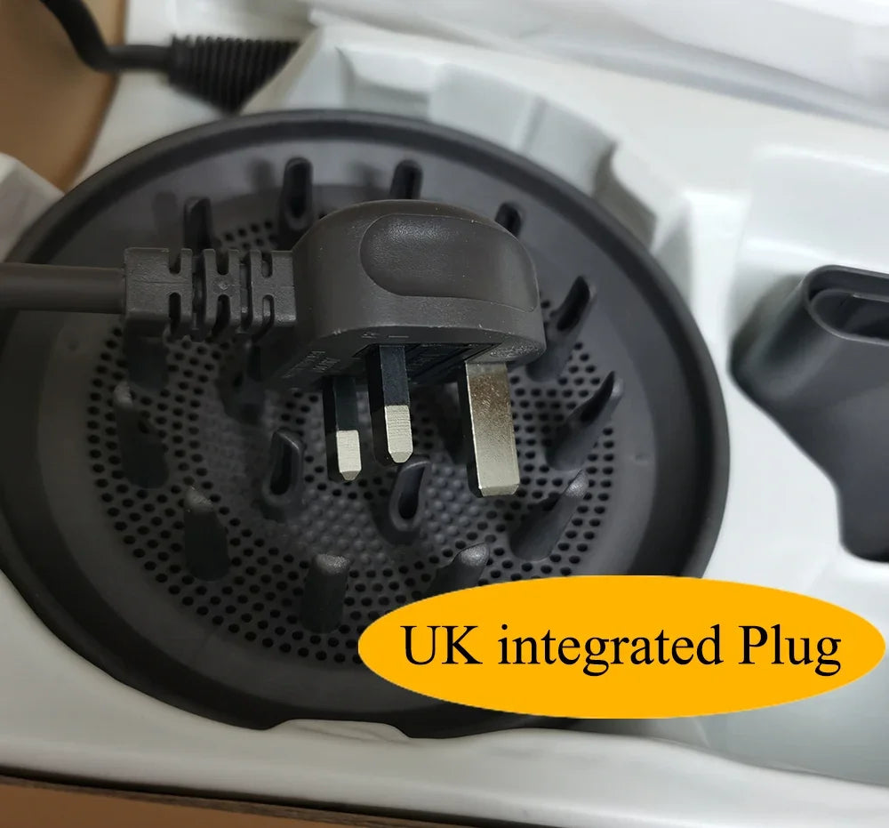 Dark gray hair dryer diffuser attachment and UK plug for SenCiciMen professional negative ion blow dryer.