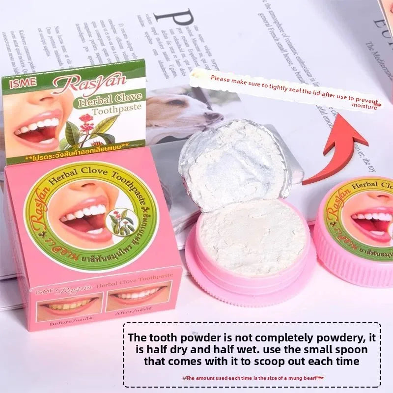Tidesmit RASYAN teeth whitening toothpaste for removing yellow stains, bad breath, and smoke residue.