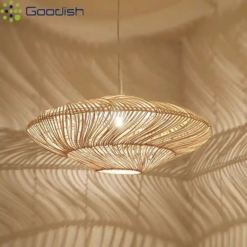 Wabi Sabi Rattan Pendant Light: Adjustable LED Bamboo Ring Light Tidesmit