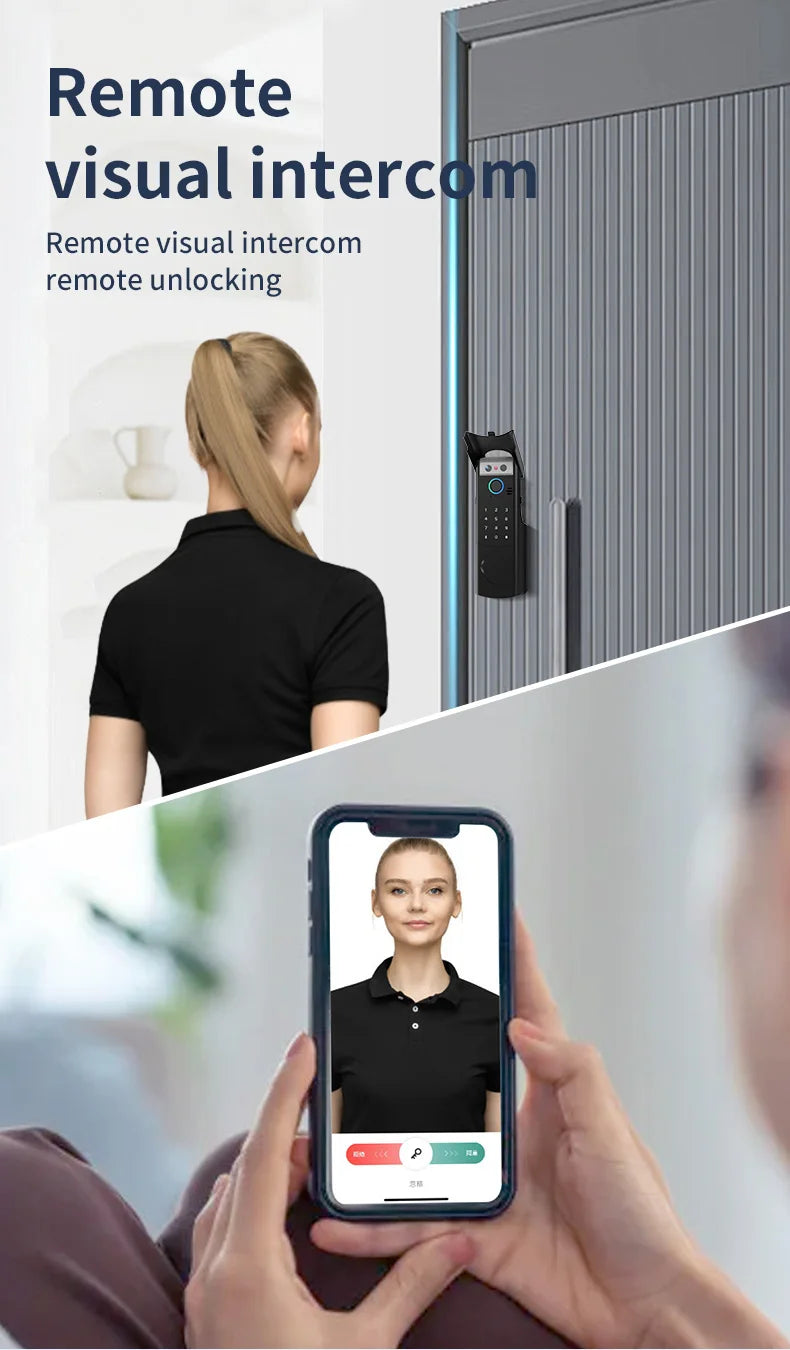 Tuya Smart Outdoor Waterproof Door Lock with Face Recognition Video Intercom RFID Card Password Electronic Lock for Iron Door