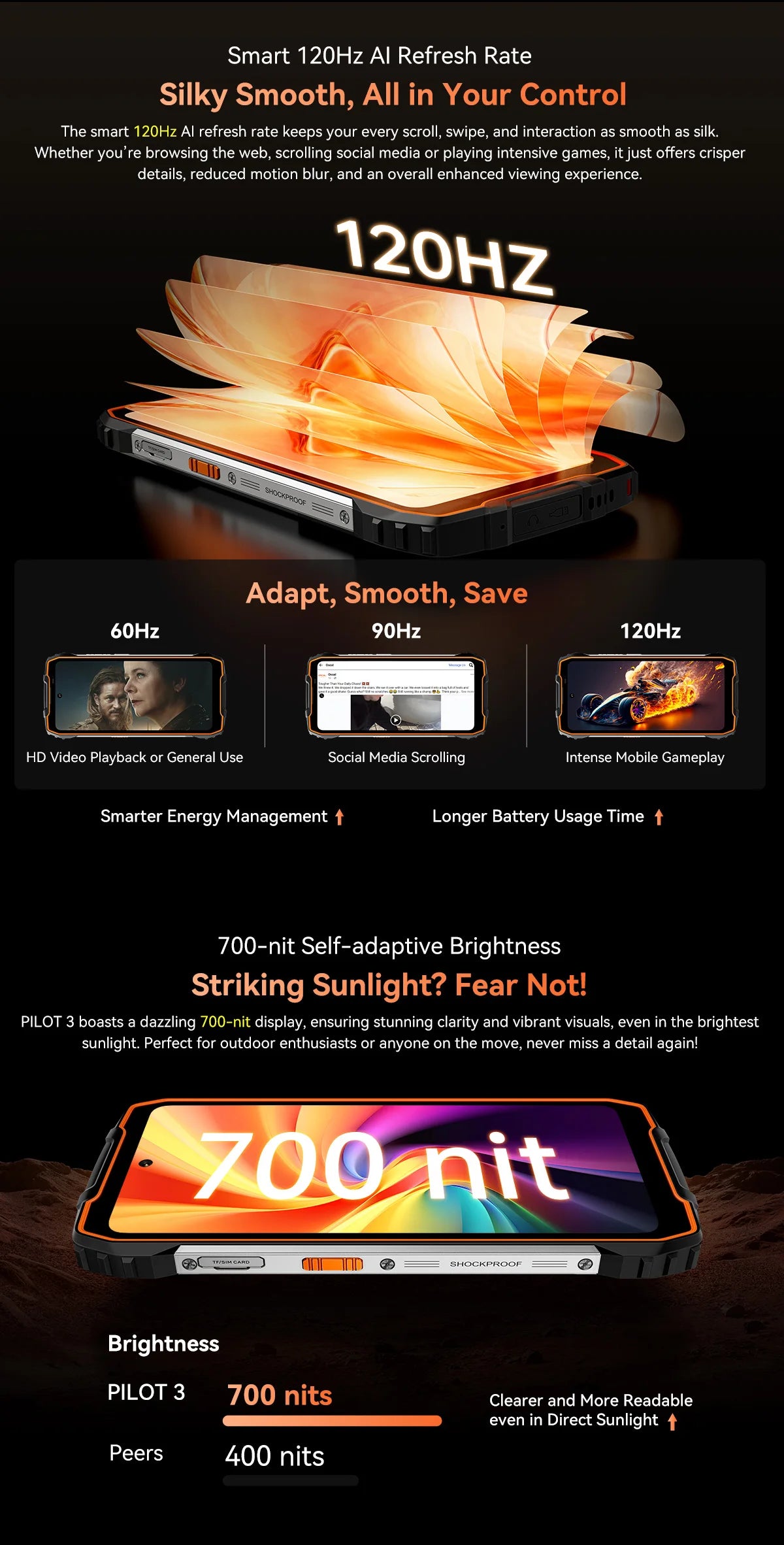 Blackview OSCAL PILOT 3 5G mobile phones AI Rugged Smartphone MTK 6300, 6.78" 2.4K Display 120Hz, 12GB 256GB, 7500Amh Phones