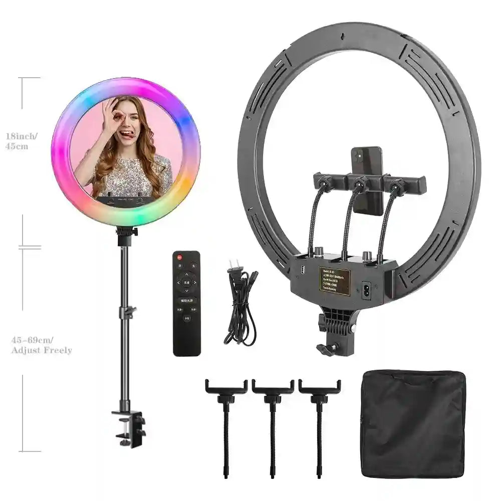 18 Inch RGB LED Ring Light with Tripod - Dimmable Studio Lighting SH-HXD-18RGB-04 Tidesmit